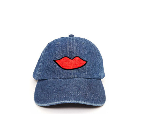 Denim Baseball Hat - Lips Patch