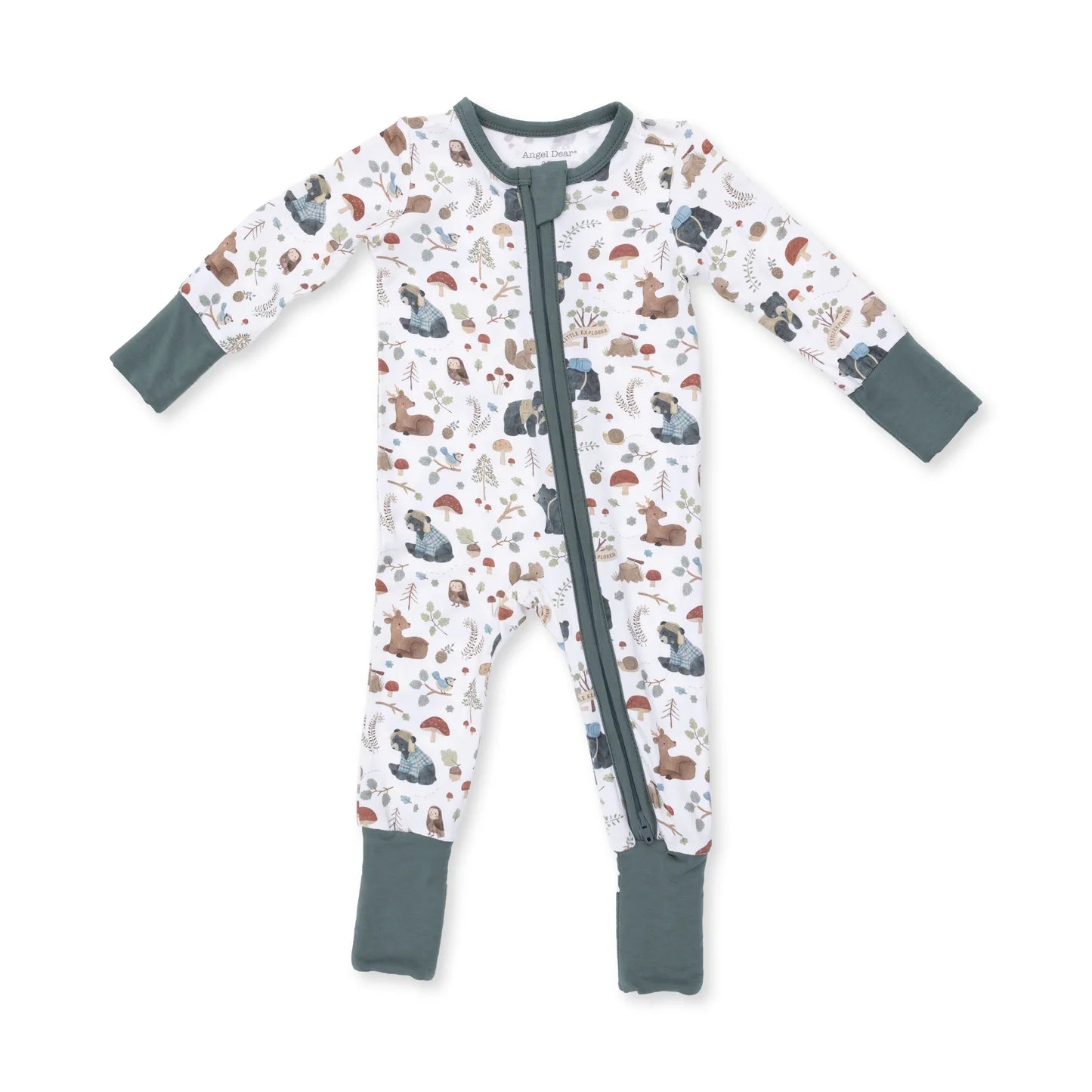 Southern Woodland Animals Green - 2 Way Zipper Footie