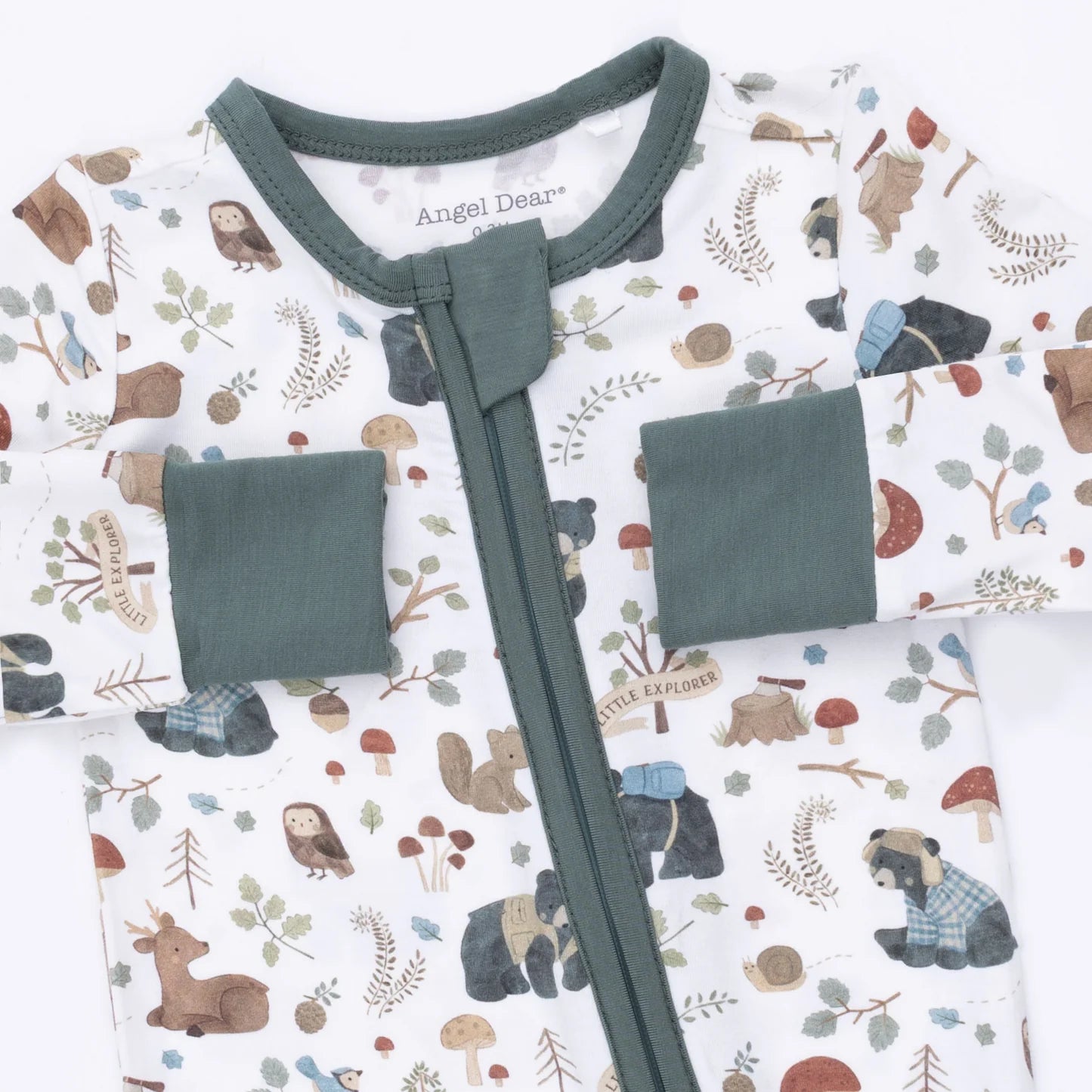 Southern Woodland Animals Green - 2 Way Zipper Footie