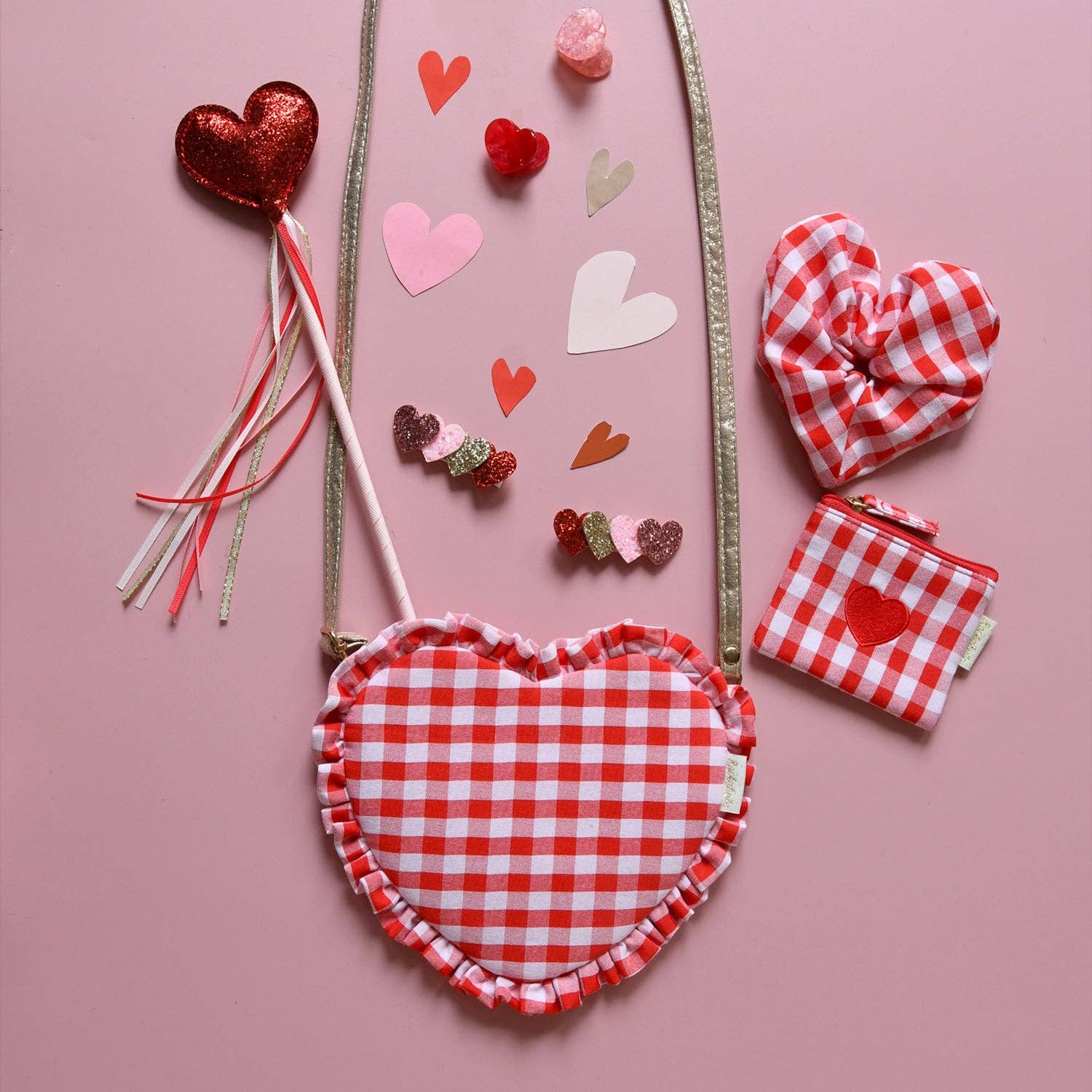 Gingham Ruffle Love Heart Bag