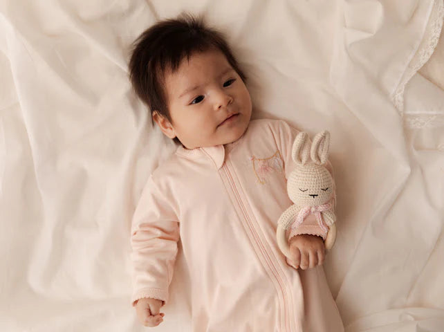 Pima Embroidered Footless Sleeper in Pink Clothesline