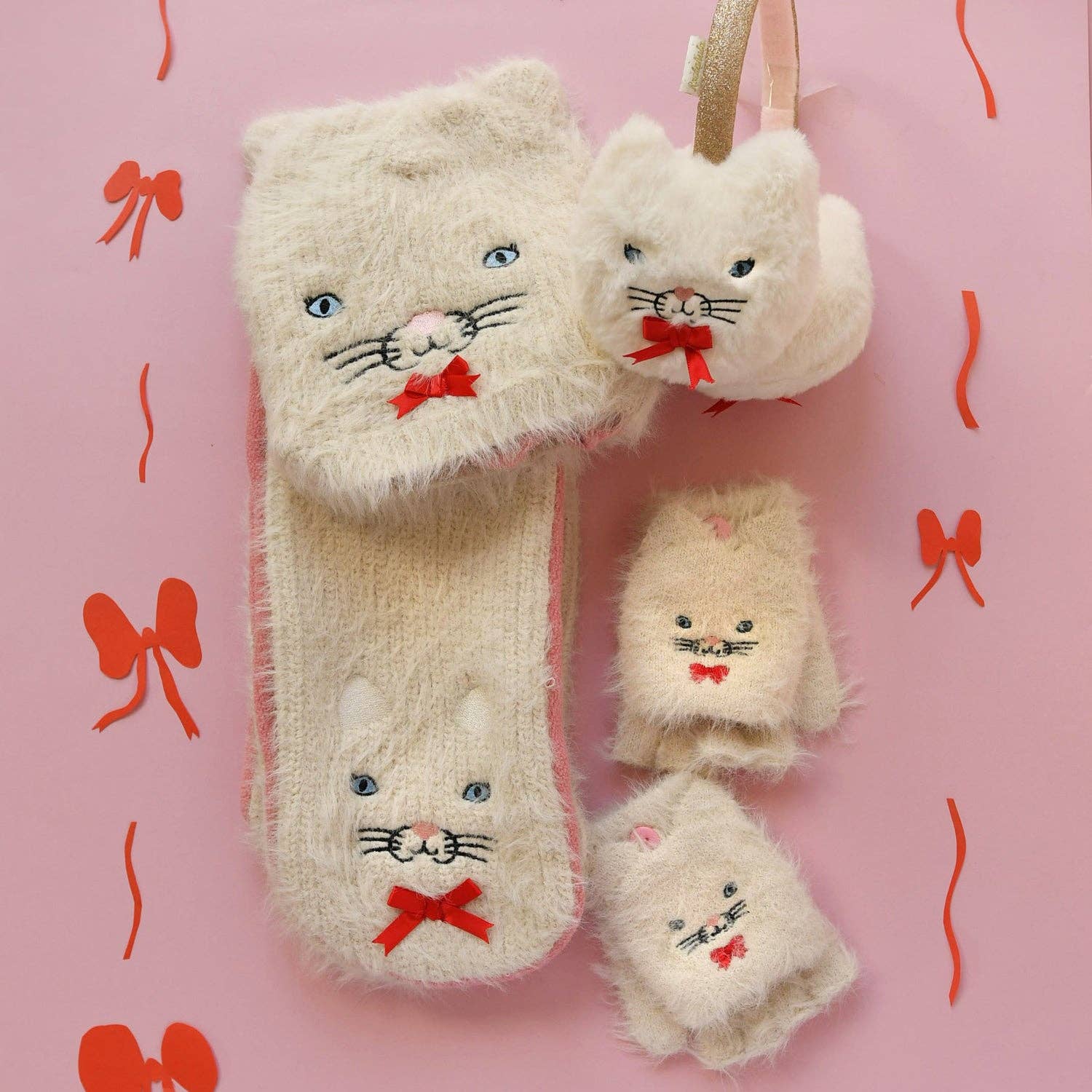 Cute Kitten Fluffy Gloves 7-10 Years