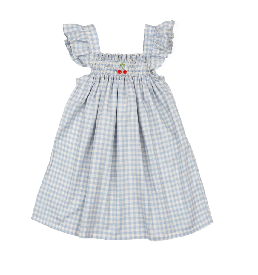 Smock Flutter Dress - Gingham Cherries