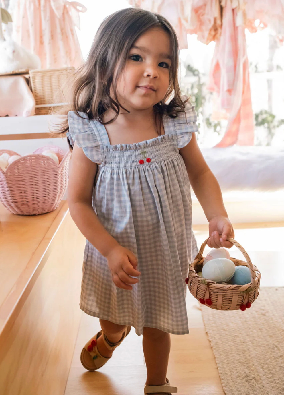 Smock Flutter Dress - Gingham Cherries