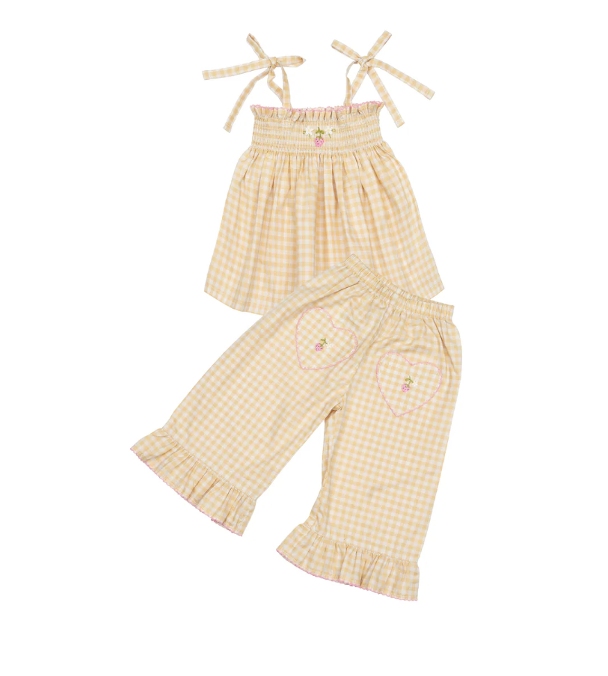 Ruffle Pant Set - Yellow Gingham