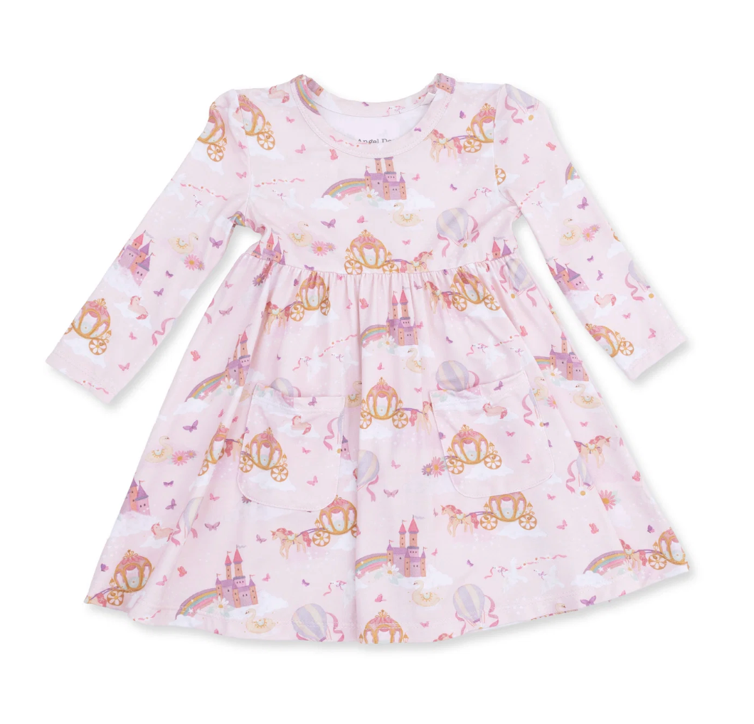 Princess, Unicorns and Castle -Twirly Long Sleeve Dress w/ Bike Short
