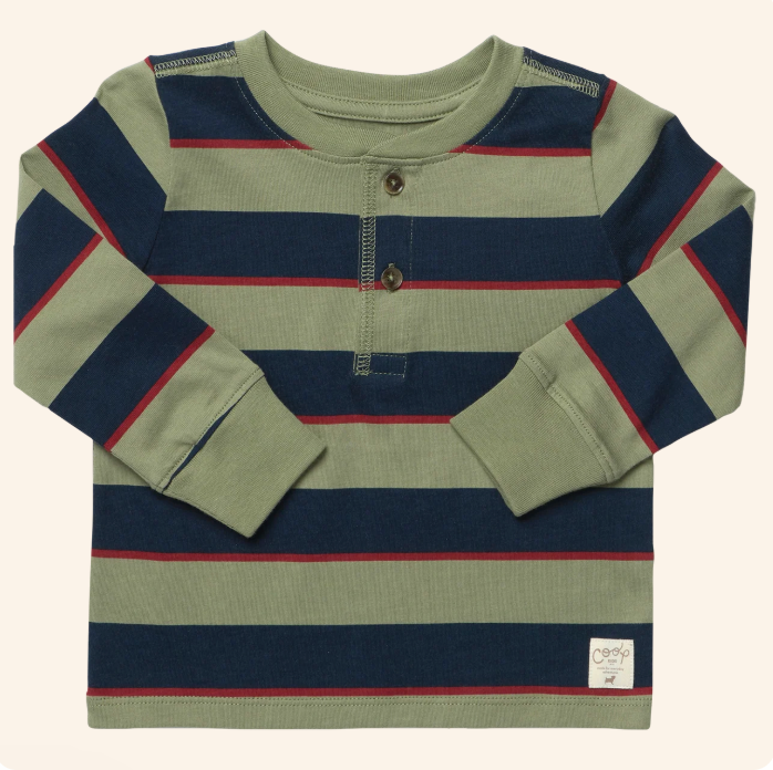 Scout Long Sleeve Henley T-Shirt - Olive Navy Rugby