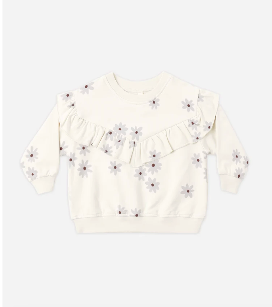 Ruffle Fleece Sweatshirt- Blue Daisy