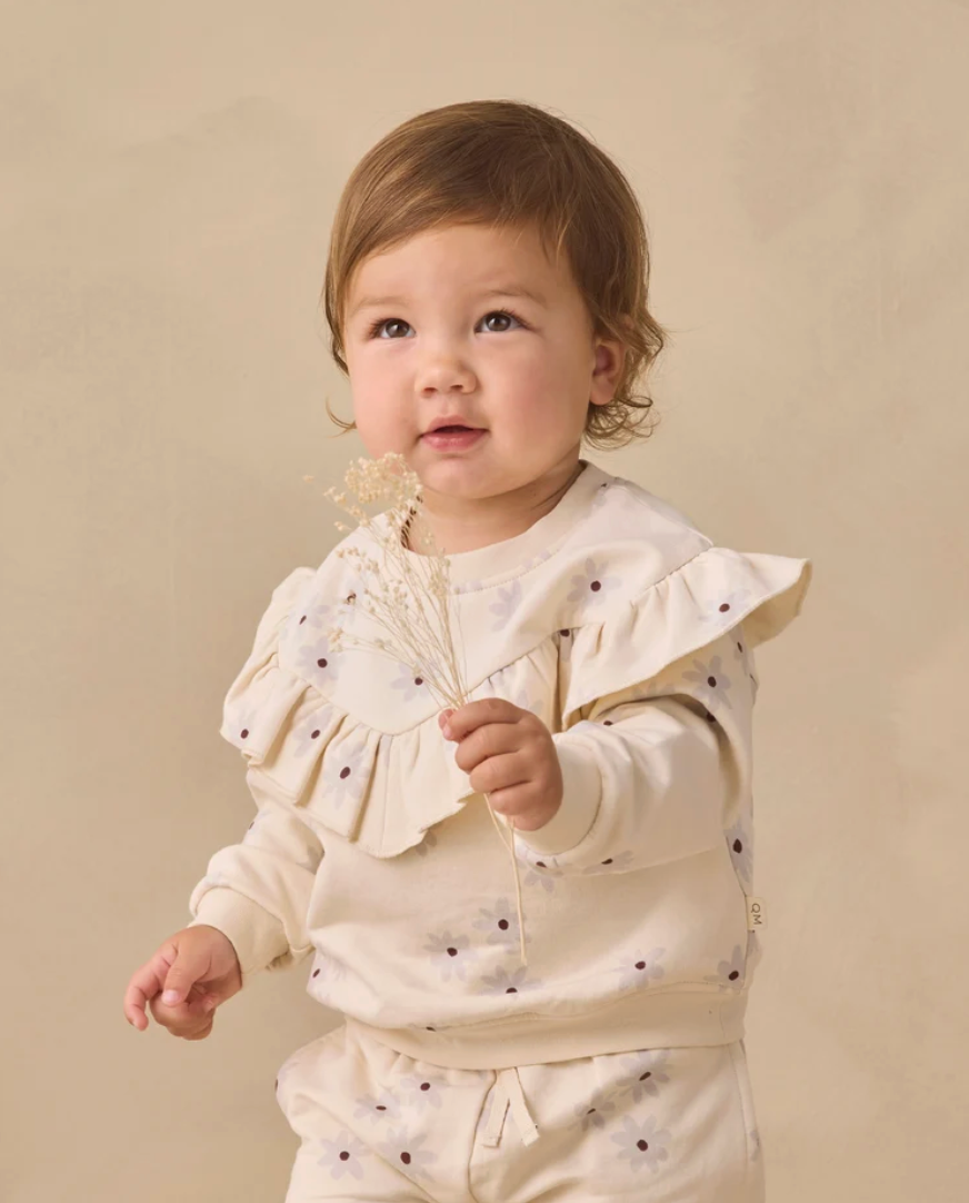 Ruffle Fleece Sweatshirt- Blue Daisy