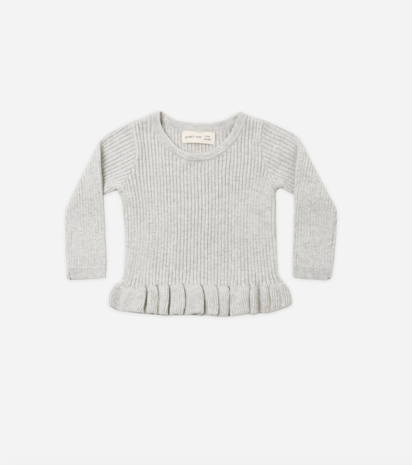 Rib Knit Peplum Top- Heathered Fog