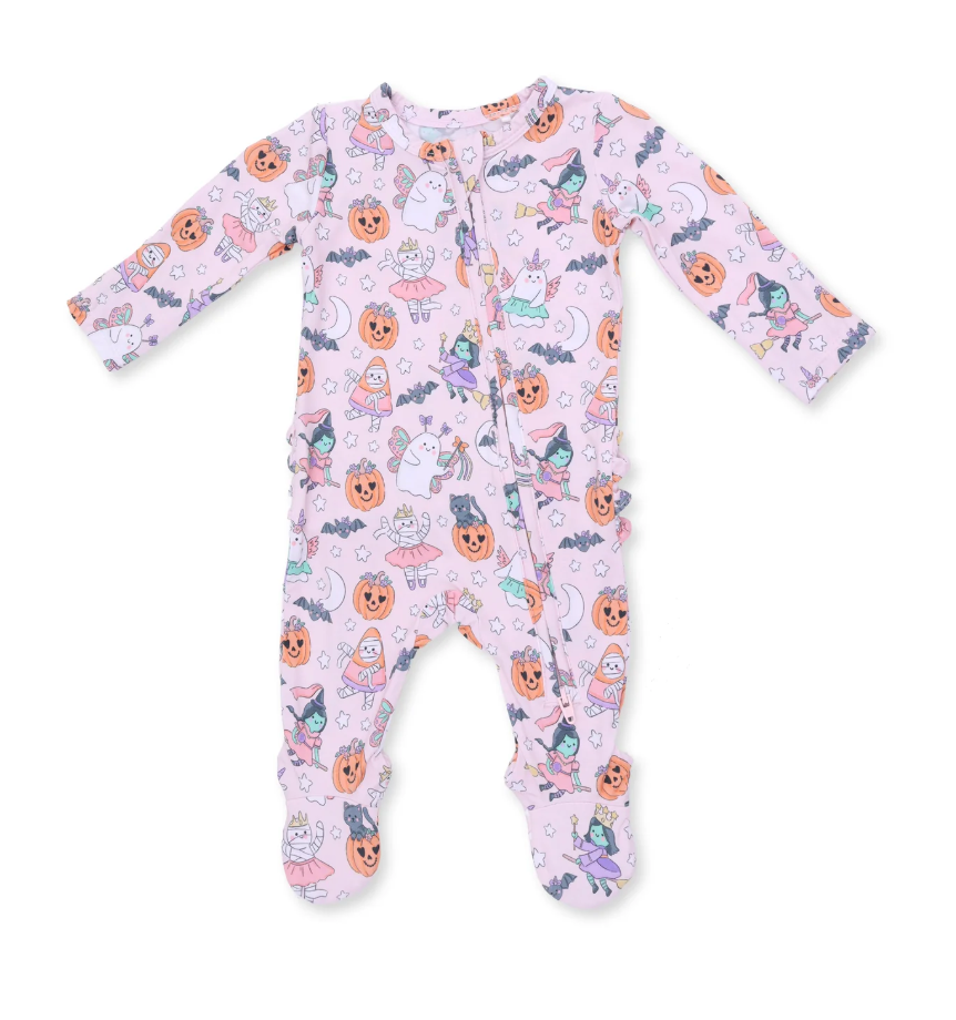 Halloween Monster Dress Up Pink - 2 Way Ruffle Back Zipper Footie