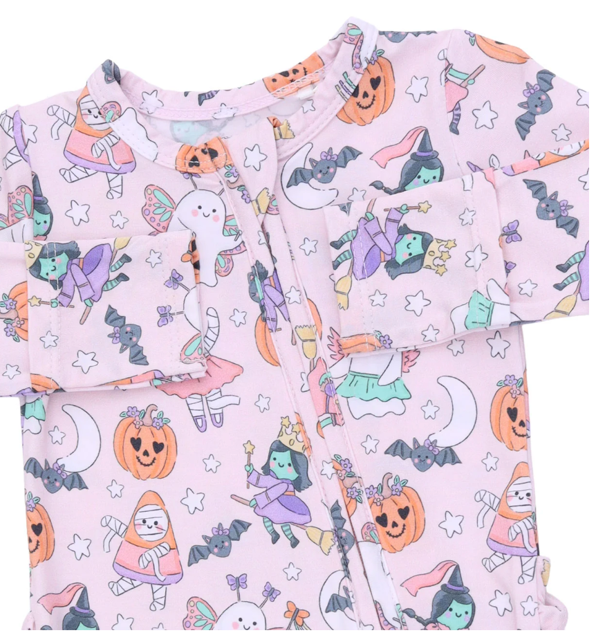 Halloween Monster Dress Up Pink - 2 Way Ruffle Back Zipper Footie