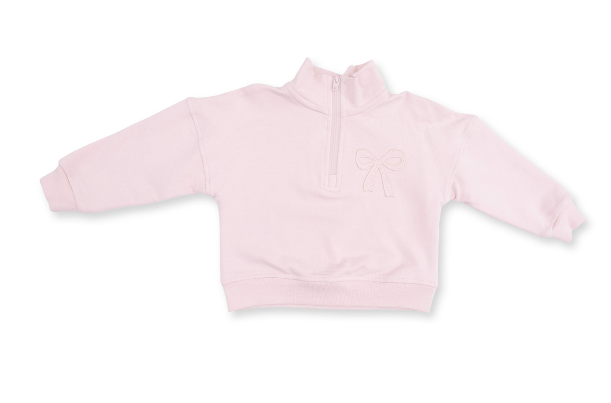 Veiled Pink Bows Half Zip Sweatshirt and Cargo Pant Set