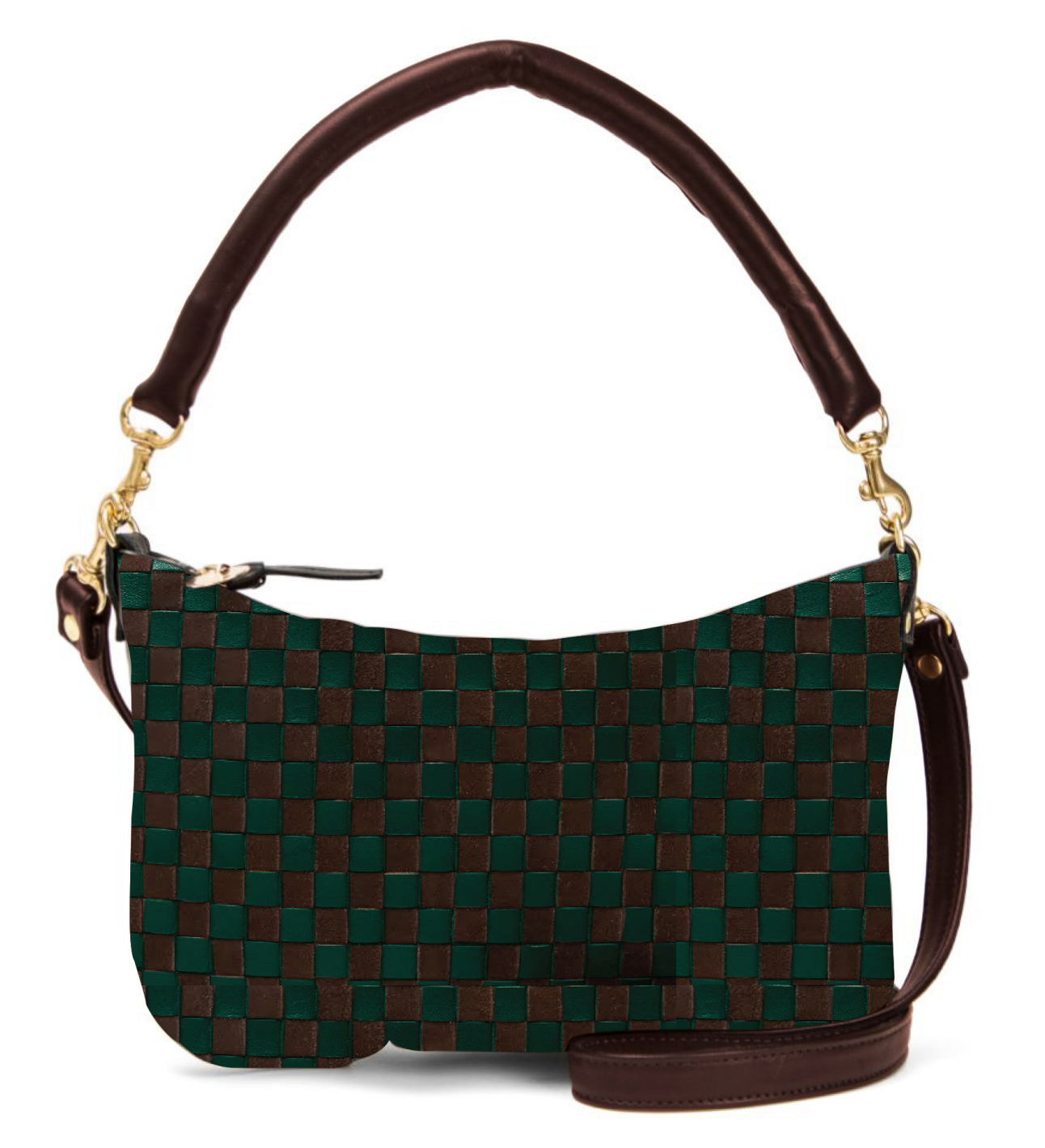 Deep Pine/Chocolate Leather & Suede Woven Checker 