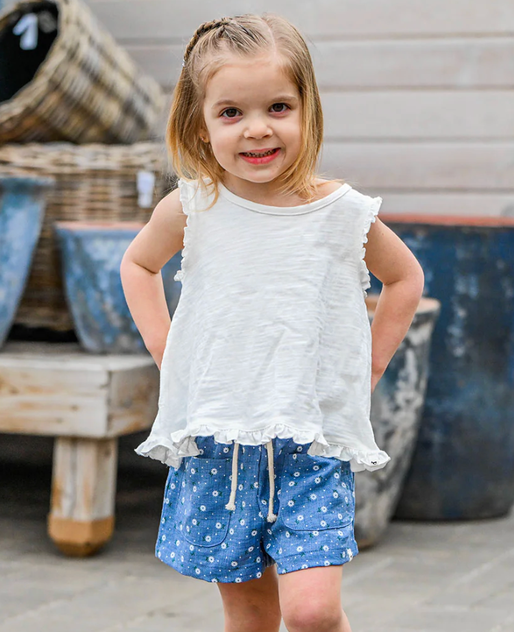 Gracie Split-Back Ruffle Tank SL-Oyster