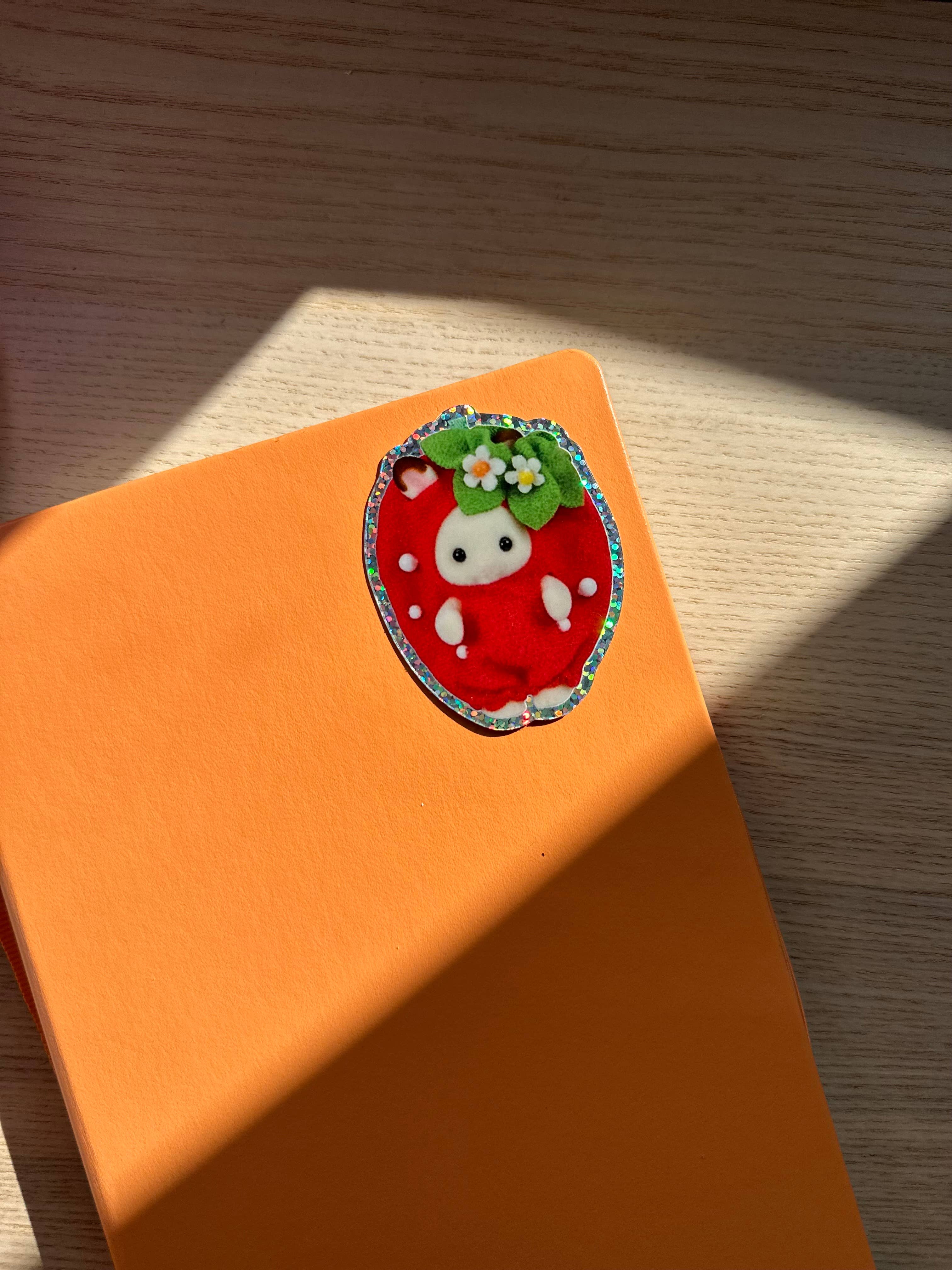 Strawberry Rabbit Glitter Vinyl Sticker 